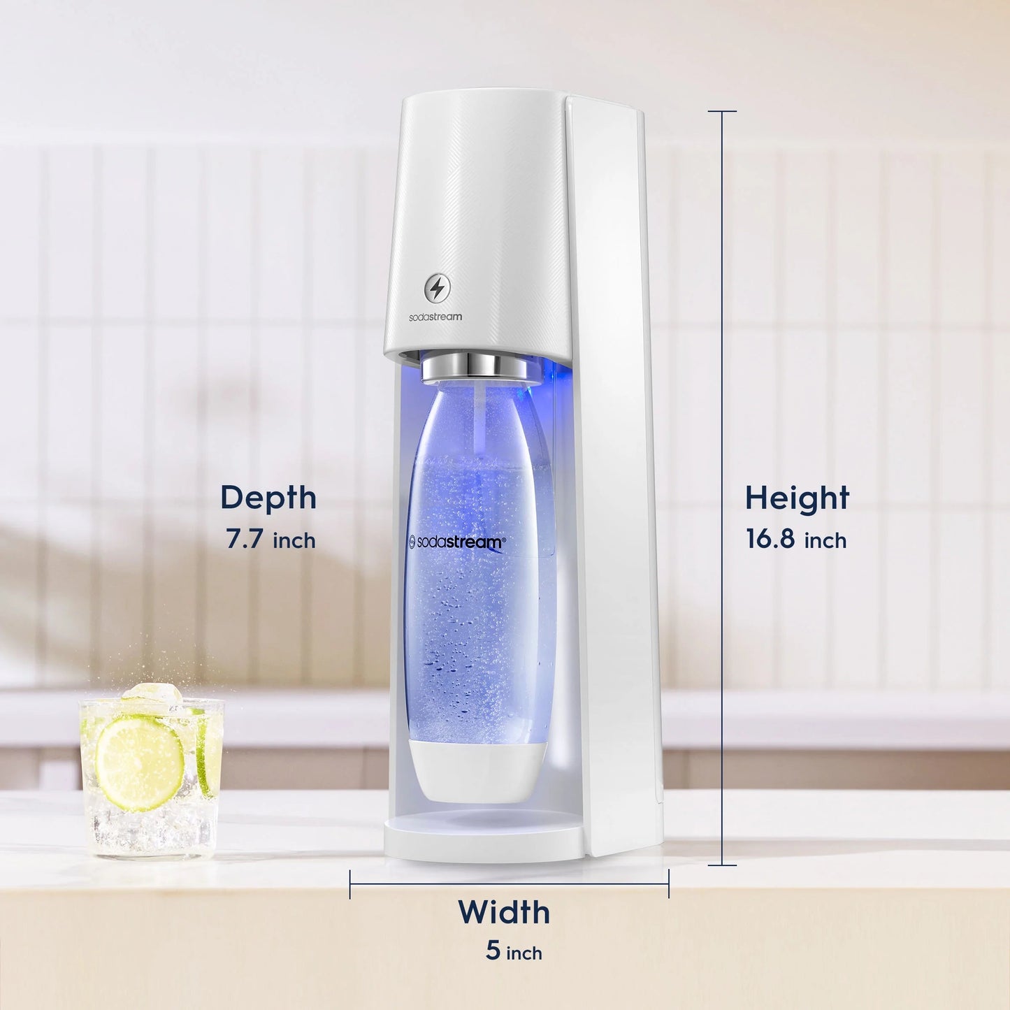 E-Terra White Sparkling Water Maker Bundle with CO2, DWS Bottles, and Pepsi Flavor Mix