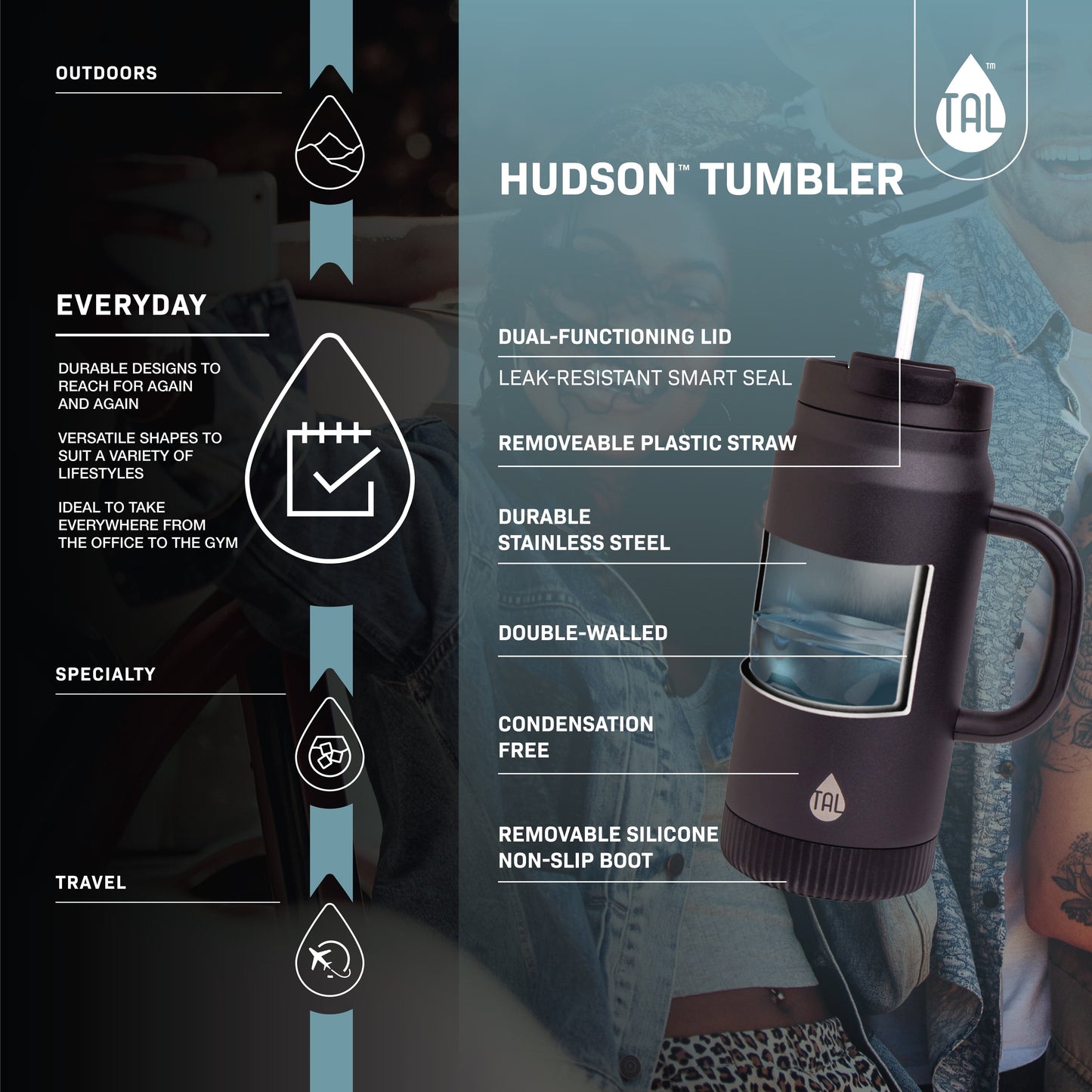 64 Fl Oz Army Green Stainless Steel Hudson Tumbler with Straw