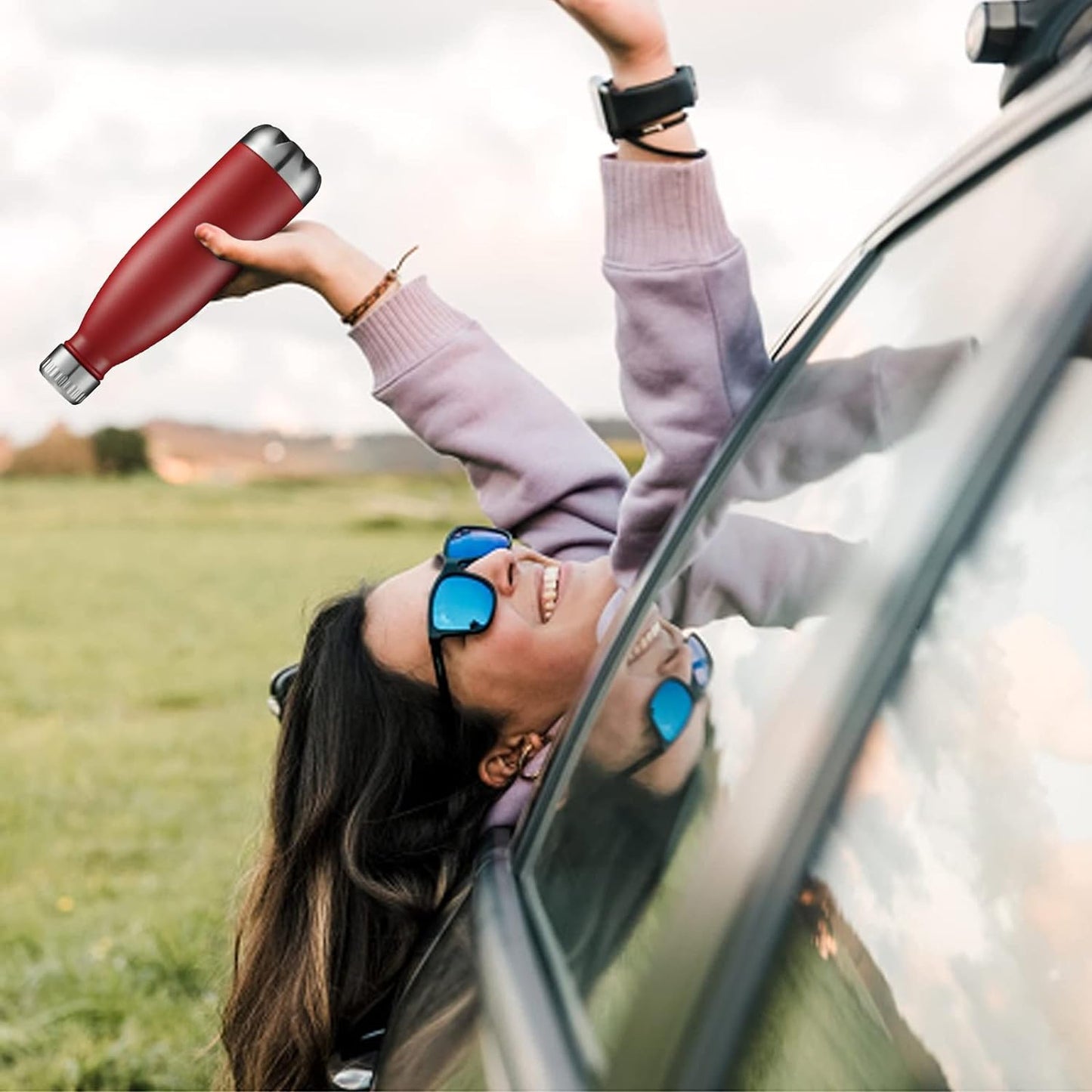 HASLE OUTFITTERS 17Oz Stainless Steel Water Bottles Bulk, Vacuum Insulated Water Bottles Double Walled Powder Coated Reusable Metal Sports Water Bottles Keep Drinks Hot and Cold, Red, 4Packs