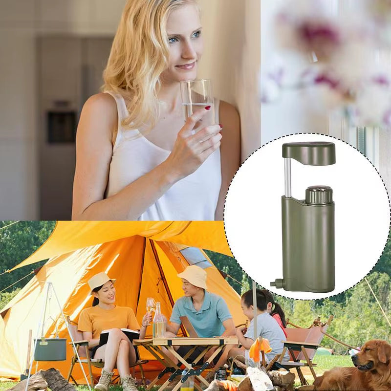 6-Stage Lightweight Water Filter Hand Pump System for Backpacking and Camping with 0.01μm Filtration and Integrated Compass