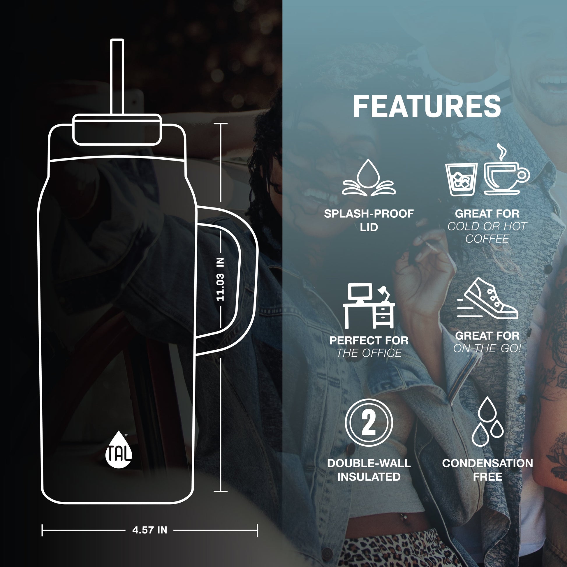 64 Fl Oz Army Green Stainless Steel Hudson Tumbler with Straw