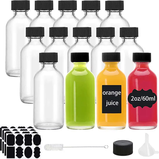 2Oz Small Clear Glass Bottles with Lids for Liquids, Tiny Short Jars with Caps Mini Glass Juice Bottles for Potion, Ginger Shots