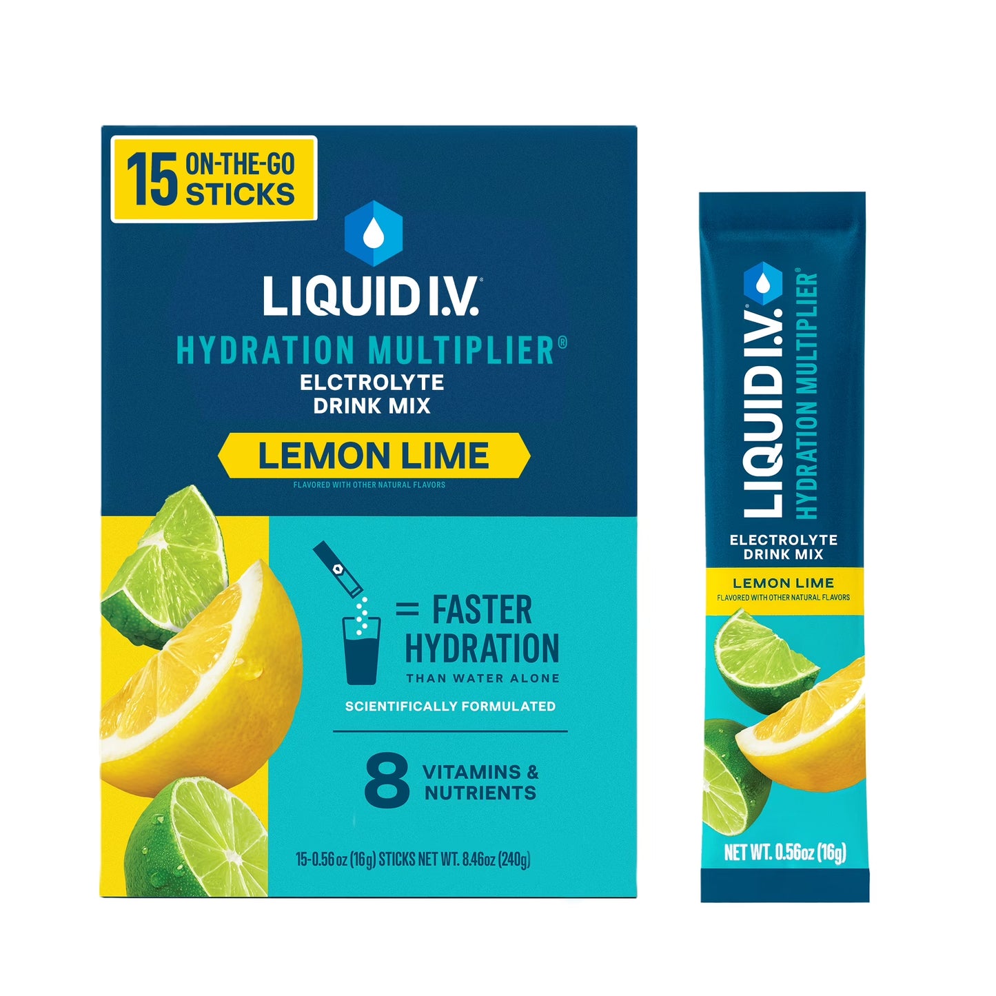 (8 Pack) Liquid I.V.® Lemon Lime Hydration Multiplier® Powdered Electrolyte Drink Mix, 6 Count Packets