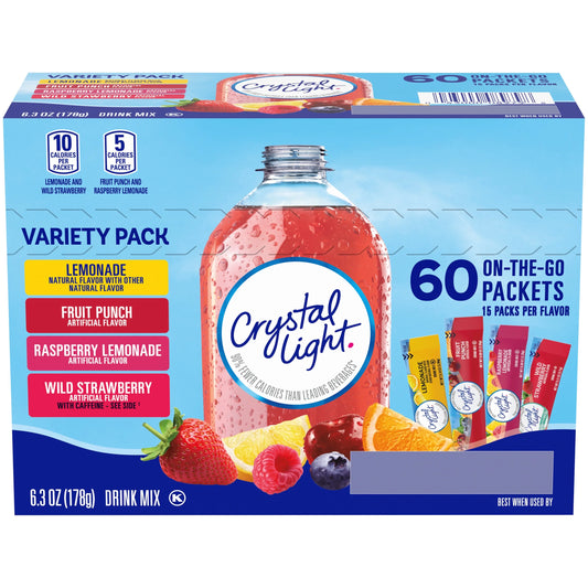 Variety Pack of Powdered Drink Mixes: Lemonade, Fruit Punch, Raspberry Lemonade, and Wild Strawberry - 60 On-the-Go Packets