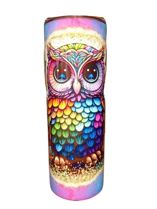 Rainbow Flower Owl 20oz Skinny Tumbler – Perfect for Your Favorite Drinks!